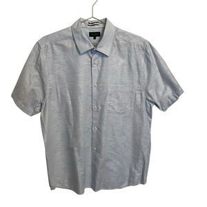 Ted Baker Light Blue Short Sleeve Button Down Linen Cotton Blend Shirt Size 5